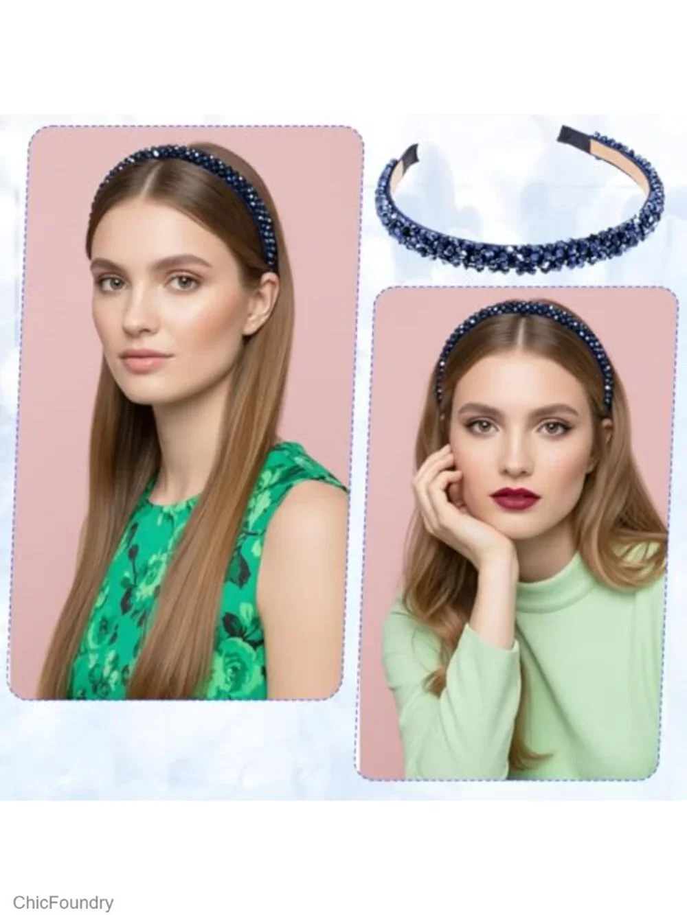 Sparkly Crystal Rhinestone Headband Padded Bling Hair Hoop for Women Girls